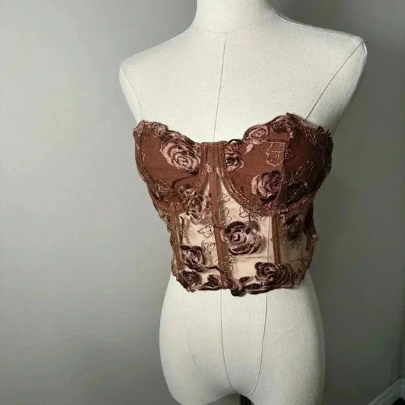 NEW brown rose bustier corset L - Picture 2 of 5